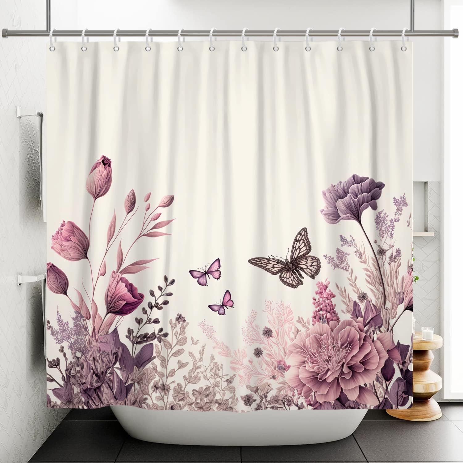 Bonhause Rideau De Douche Rétro Fleurs Abstrait 70s 180x180cm - Polyester Imperméable Avec 12 Crochets
