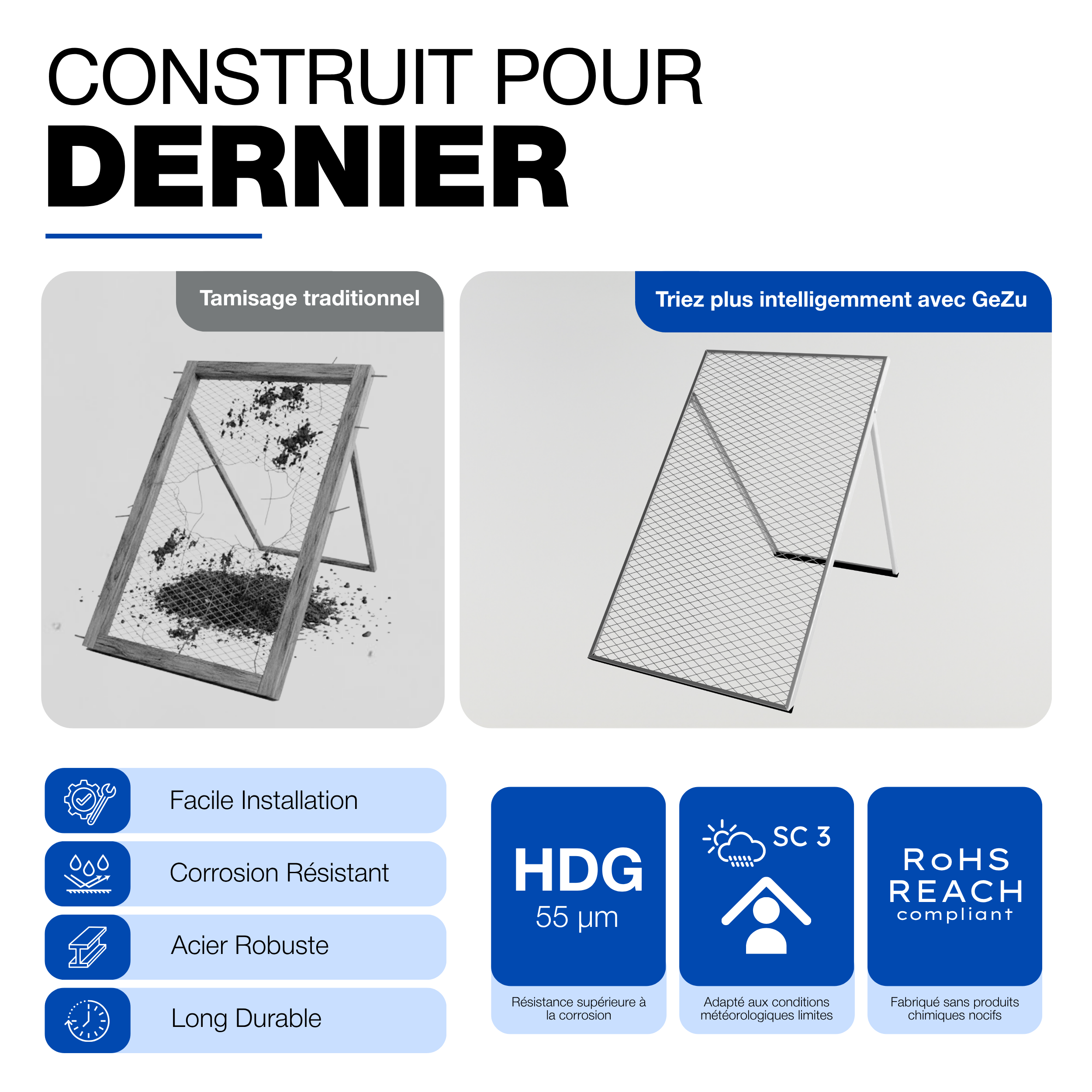 Tamis de Terre de Finesse 100 x 60 cm GEZU IMPEX Galvanisé à Chaud passoire pour Terre, Pierres, Compost - 4