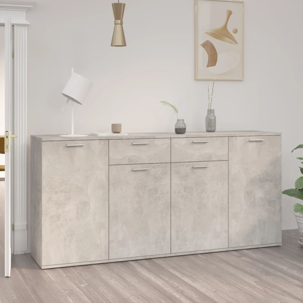 Credenza Moderna In Multistrato Grigio Cemento 102x35x60 Cm – 6 Scomparti, Per Soggiorno E Cucina