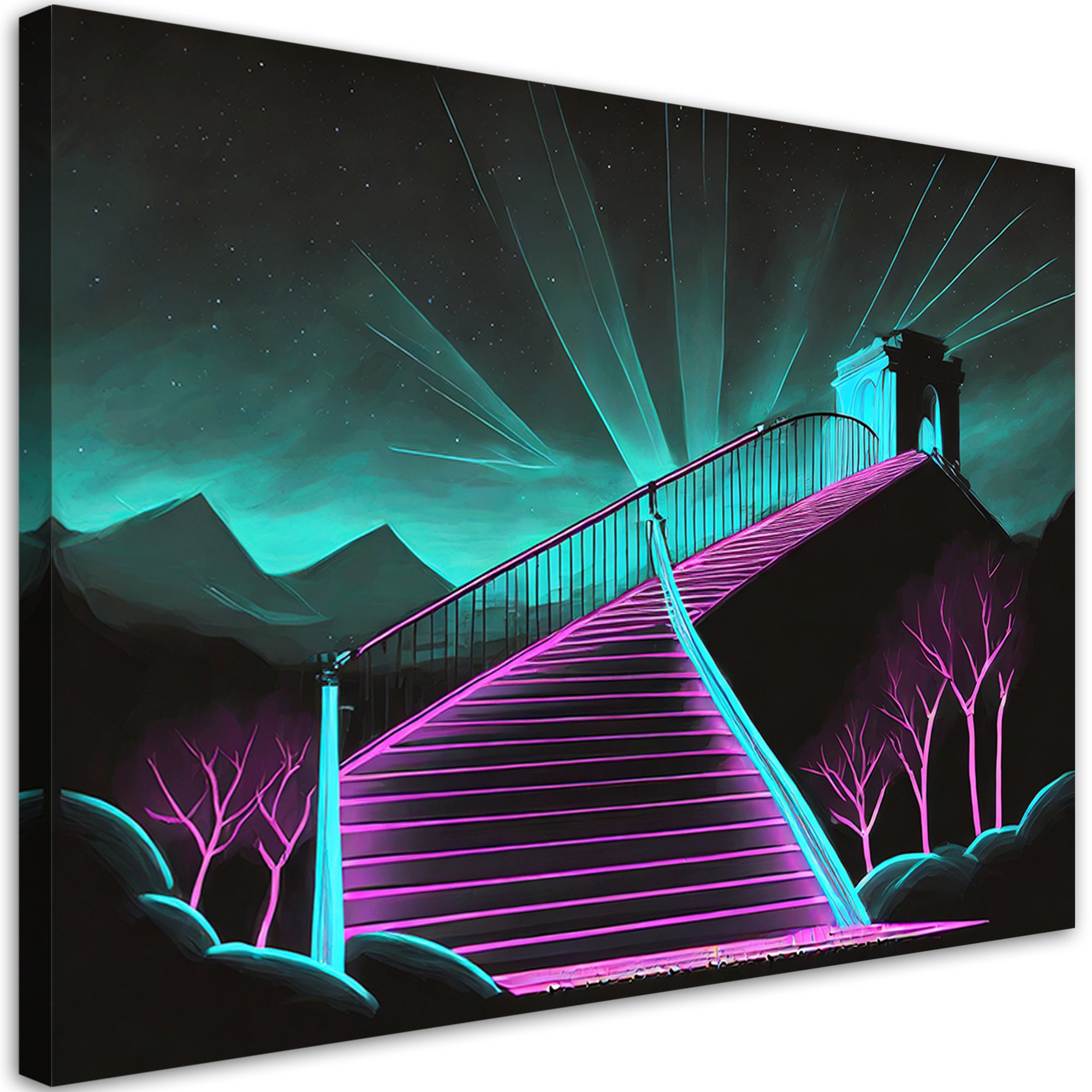 Obraz na płótnie, Schody neonowe abstrakcja 3D 90x60