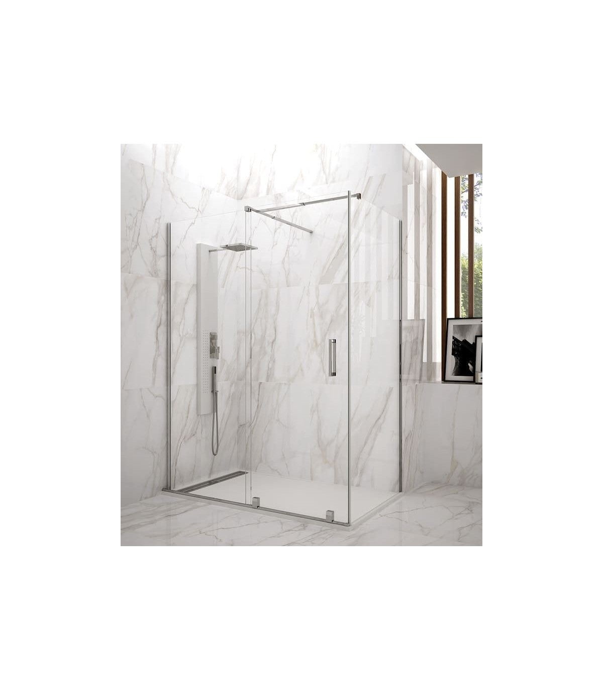 Mampara vitro frontal corredera 120 cm + lateral fijo 70 cm transparente cromado