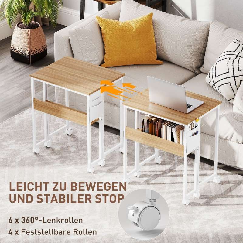 Bureau pliant compact avec roulettes, table d’ordinateur pratique avec étagère et rangement, meuble gain de place pour home office - 6