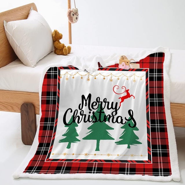 Noël Couverture Plaid Polaire à imprimé Tartan Classique en Microfibre Chaud d'hiver Couverture Réversible Moelleuse Couvre-Lit (90x120cm)