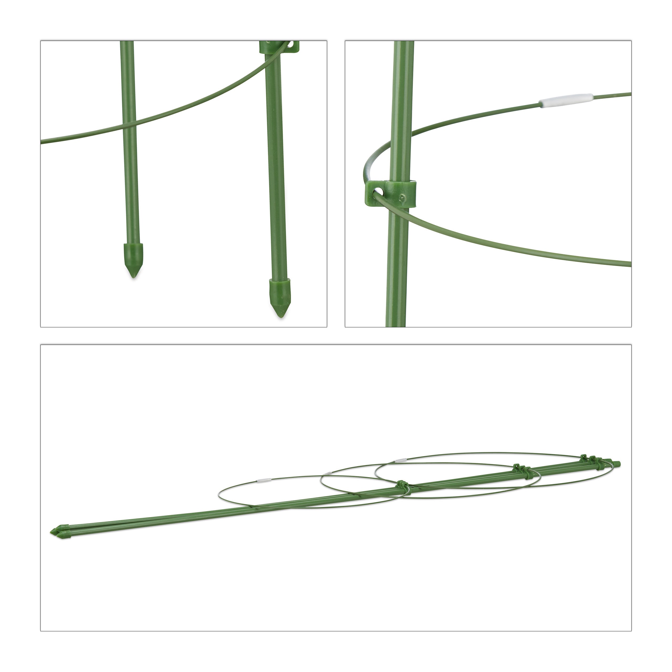 6x Cage à tomates Tuteur plantes grimpantes, support à 3 anneaux, jardin, balcon, set de 2, 76 cm long, vert - 6