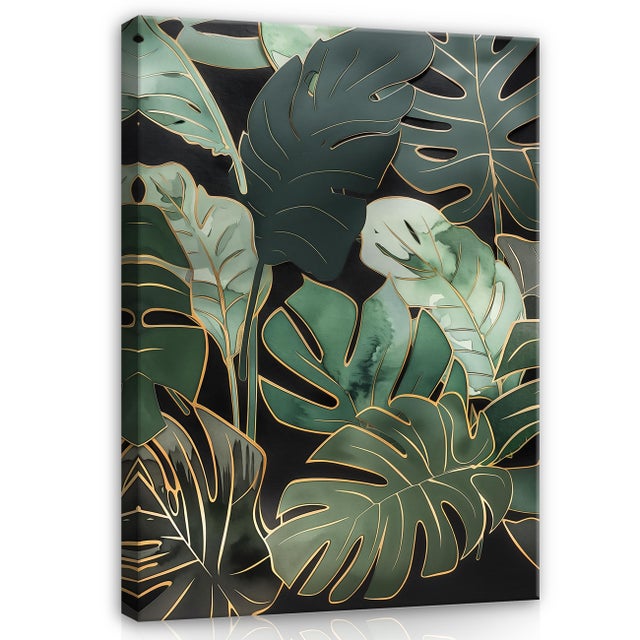 Tableaux Déco Murale Runa Art – Set Feuilles Vertes Nature, Prêt à Accrocher, Impression Sur Toile Non Tissée 110 G/m² – Pour Salon, Chambre