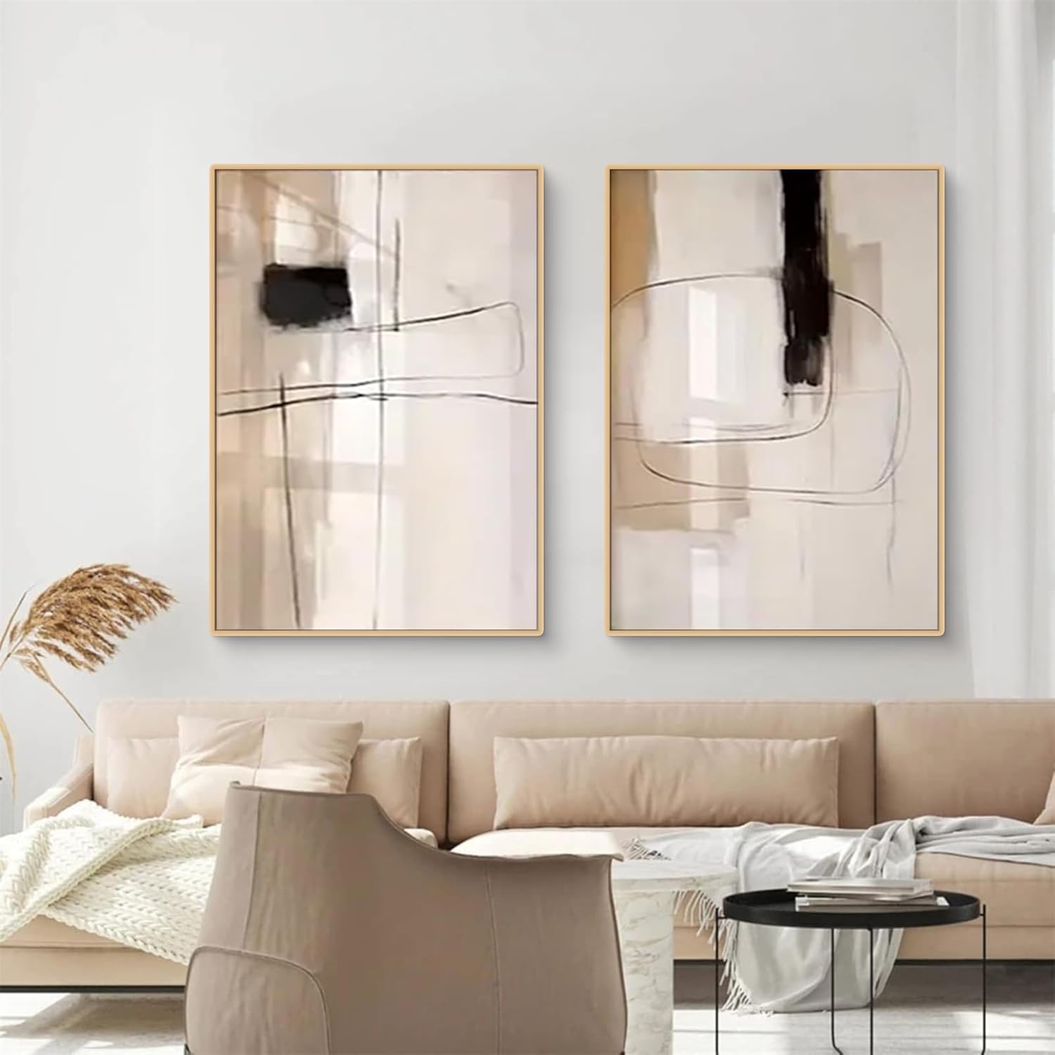 Lot de 3 posters modernes - Art abstrait - Décoration murale - Pour salon, chambre à coucher - Beige - Noir et marron (40 x 50 cm) - 5