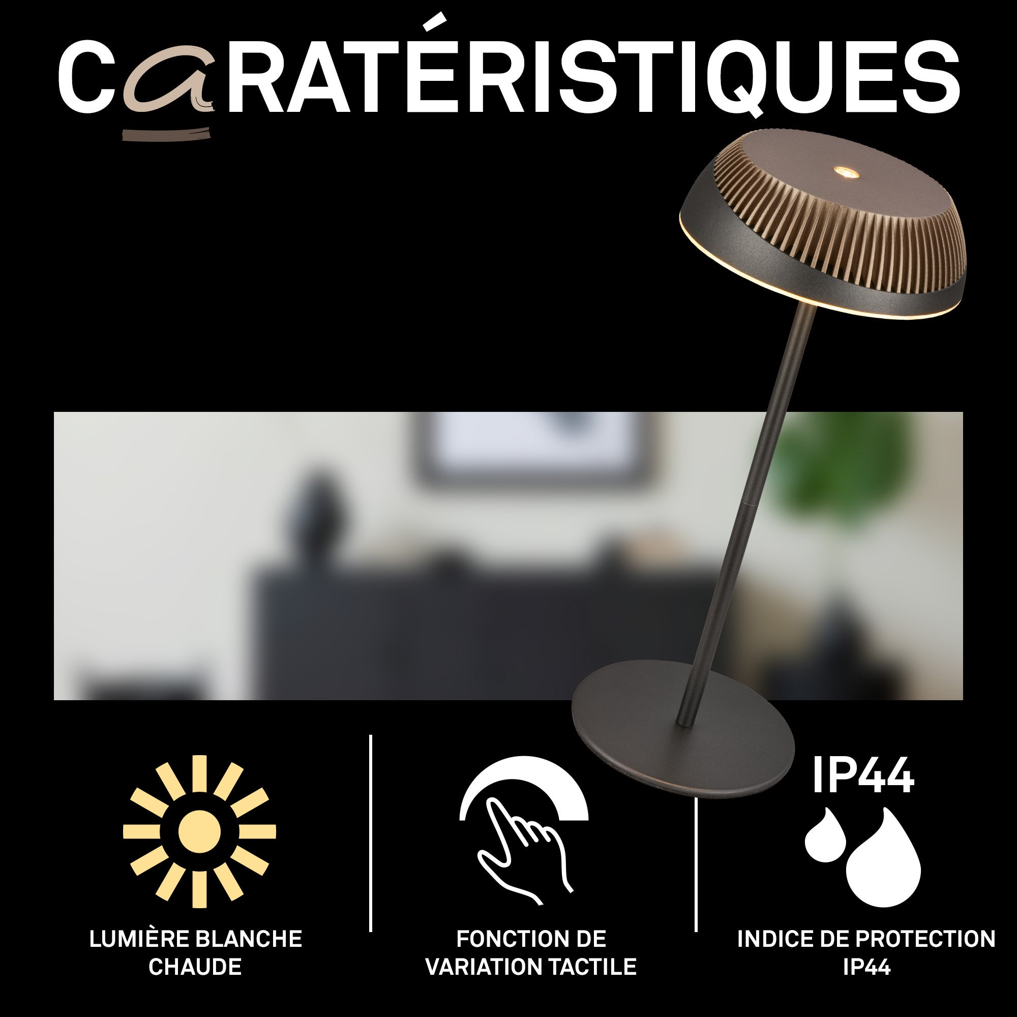 Lampe de table LED - German Design Award - Sans fil - Tactile - Ø14x32cm - Blanc chaud - 2W, 200lm - Briloner - 2