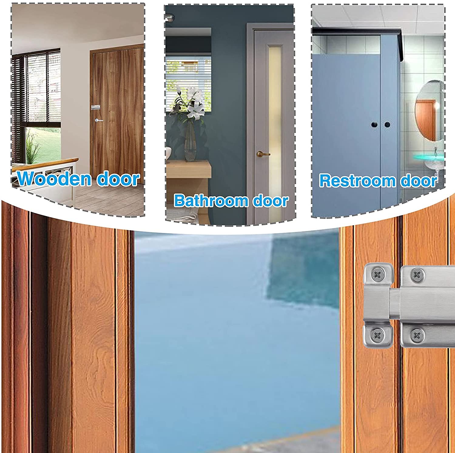 Lot de 2 Targettes 3.0 Pouces Verrou de Porte à Boulon Coulissant avec 12 vis Verrou de Porte en Acier Inoxydable pour tous les types de portes - 5