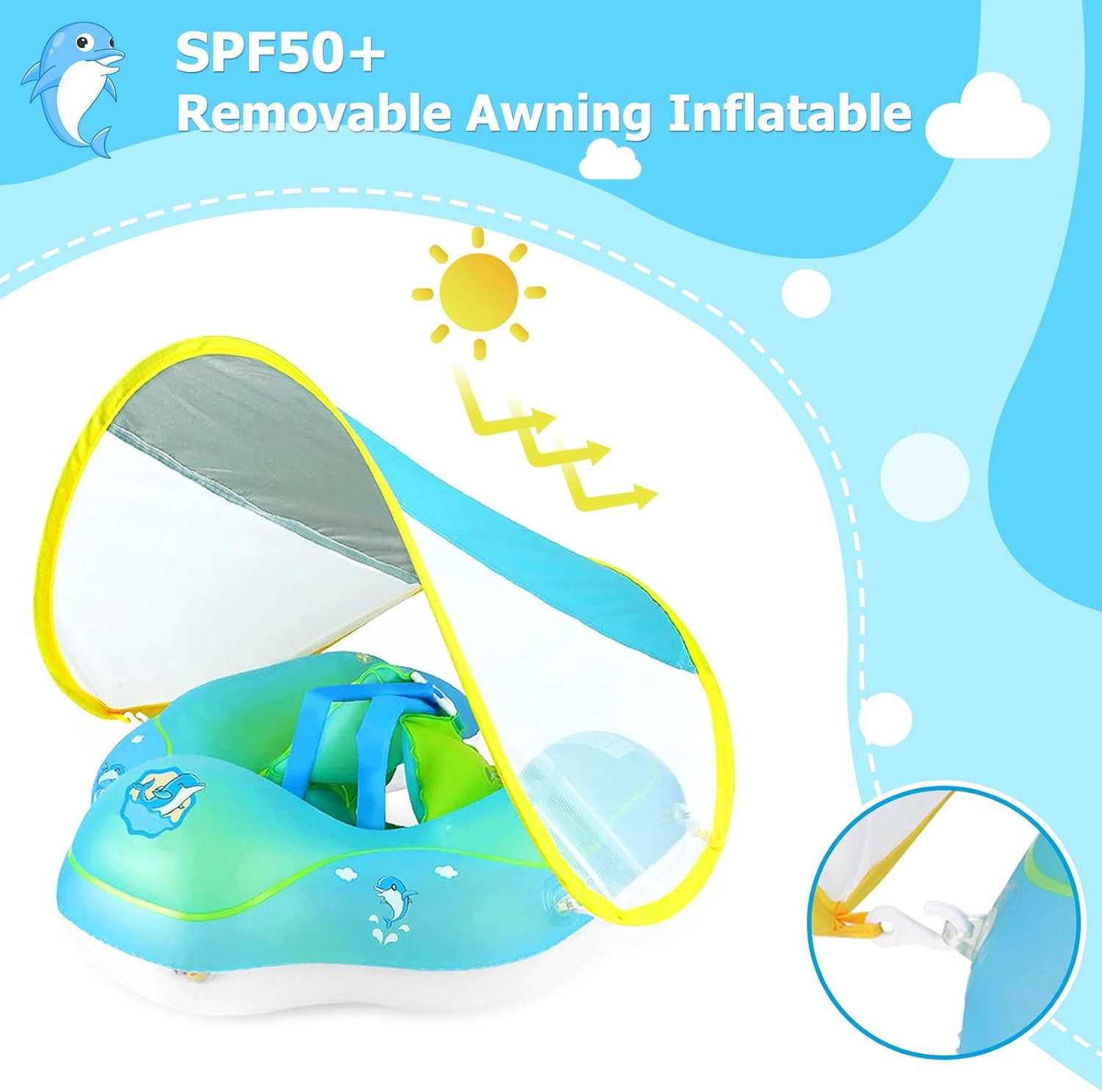 Boia para bebê, Boia para bebê de 3 a 12 meses, Boia para bebê de 1 ano e 6 meses, Boia para assento de bebê, Piscina rosa com capota - 2