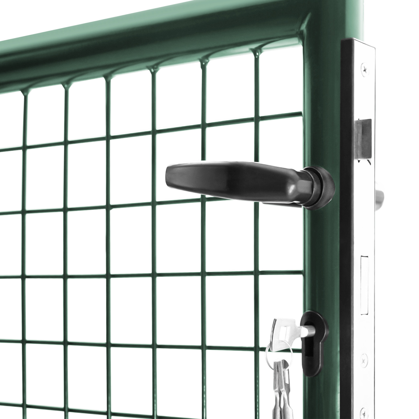 Portillon de jardin 105 x 125 cm en acier vert avec serrure et poignée - 5