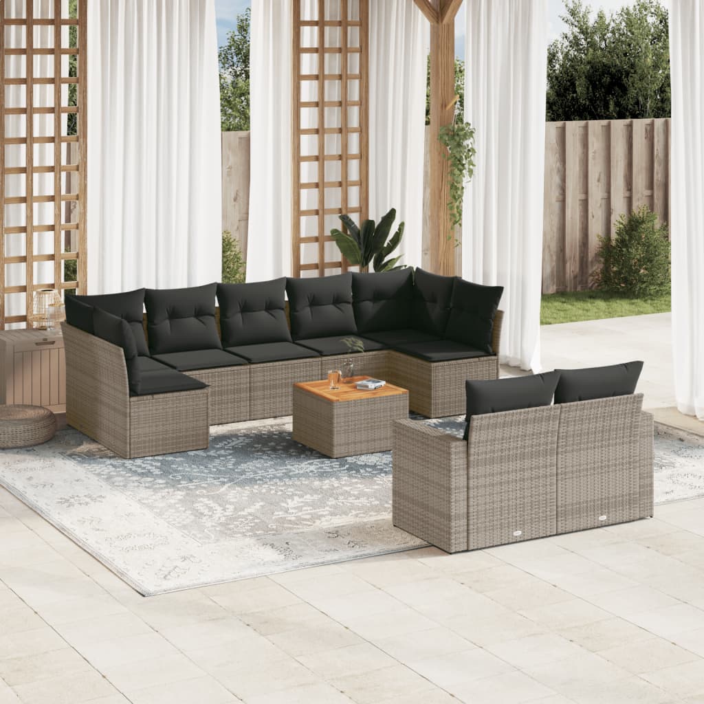 Set di divani da giardino da 10 pezzi con cuscini, rattan