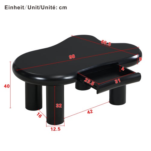 Table basse noire en forme de nuage, en MDF, avec éclairage LED 16 couleurs et tiroir – Table de salon moderne avec espace de rangement - 3