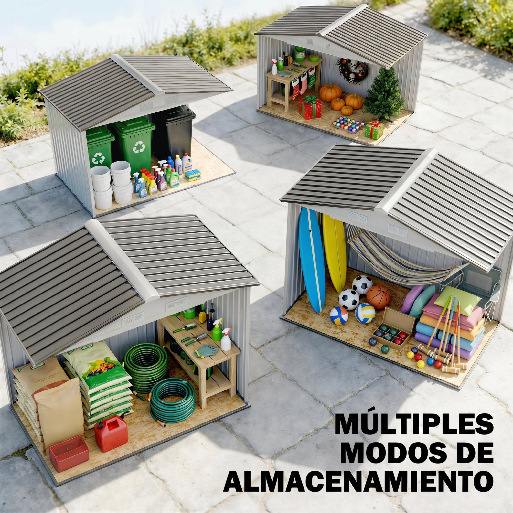 Caseta de Jardín Outsunny Acero Galvanizado Plata 213x130x185 cm - 5