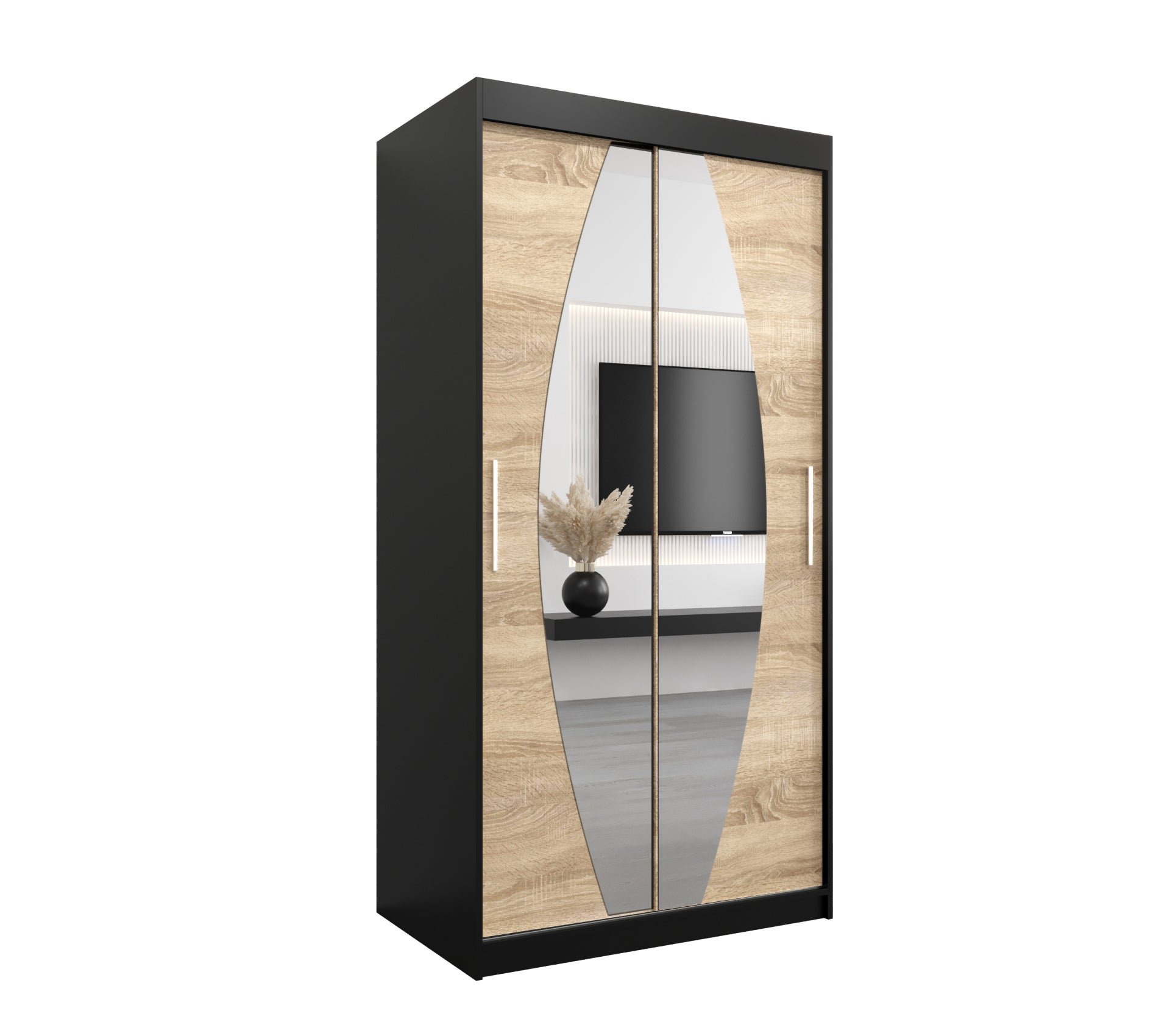 Szafa przesuwna garderoba ELYPSE 100 x 62 x 200 cm Czarny + Sonoma - Abiks Meble