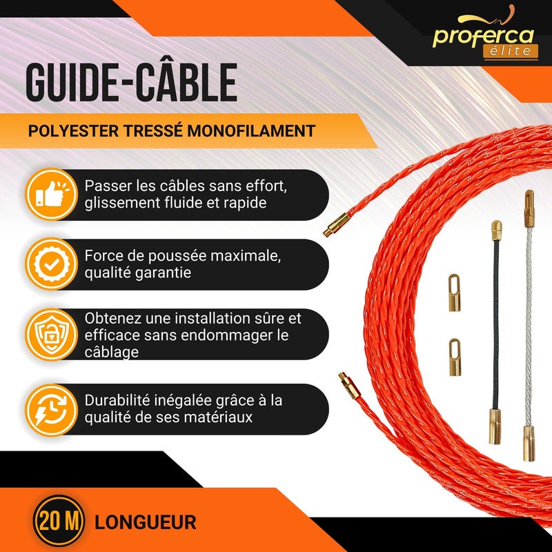 Aiguille Electricien | Guide Passe-câbles Professionnel de 4,5 mm et 20 Mètres en Polyester Tressé avec Embouts Interchangeables - 5