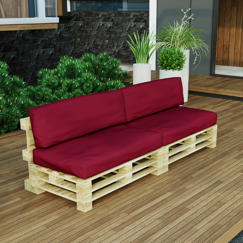 Coussins Palette Déhoussable Imperméable LOT x2 BANANAIR 120x80cm/120x40cm Rouge - 2