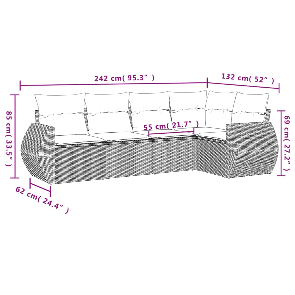 Salon de jardin 5 pcs | Mobilier de jardin | Salon d'extérieur avec coussins gris clair résine tressée CFW310778 - 3