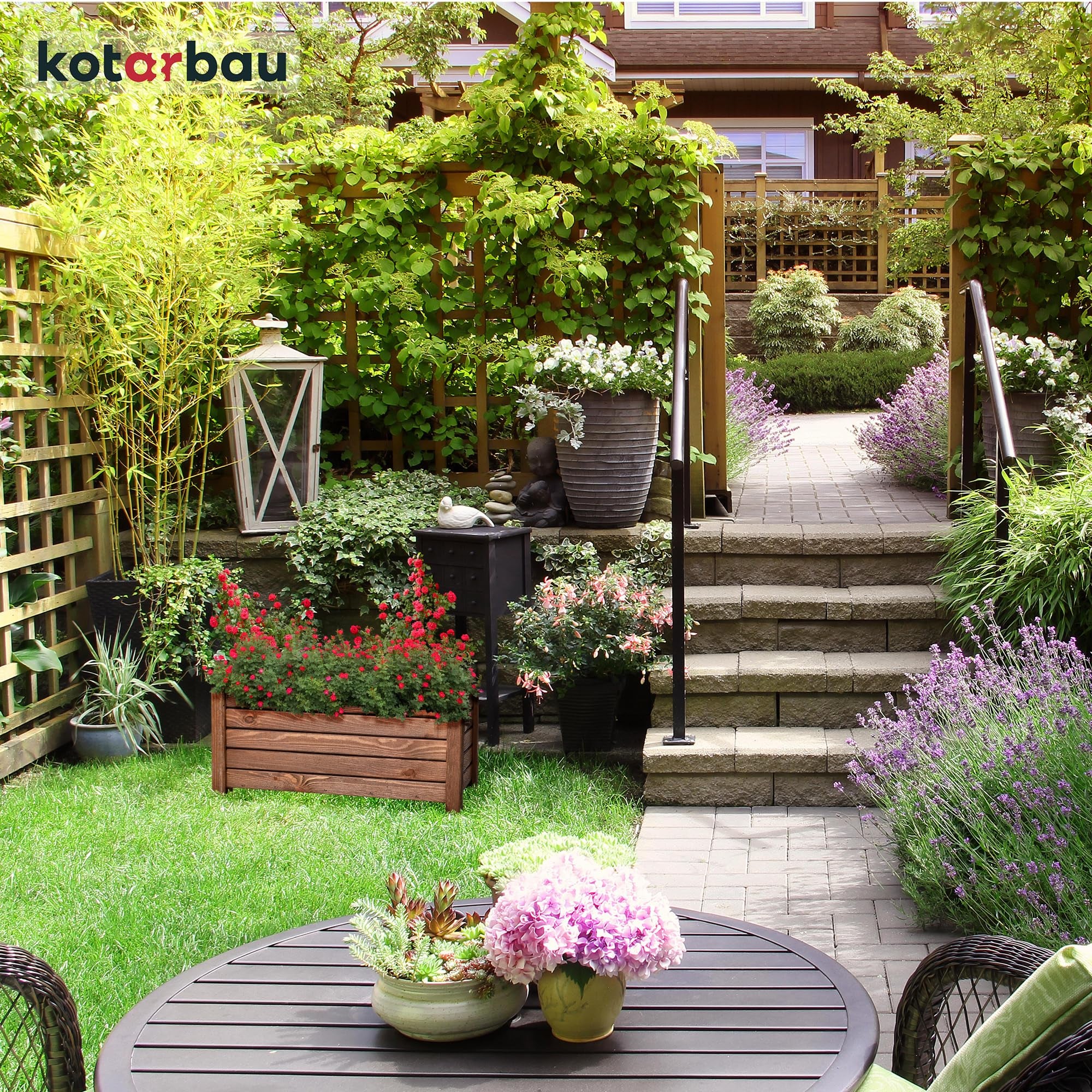 Pot de Fleurs en Bois 60 x 33 x 25 cm Jardinière en Pin Carbonisé Pot de Plantes Jardinière - Idéal pour Jardin Terrasse Balcon - Marron - KOTARBAU - 9