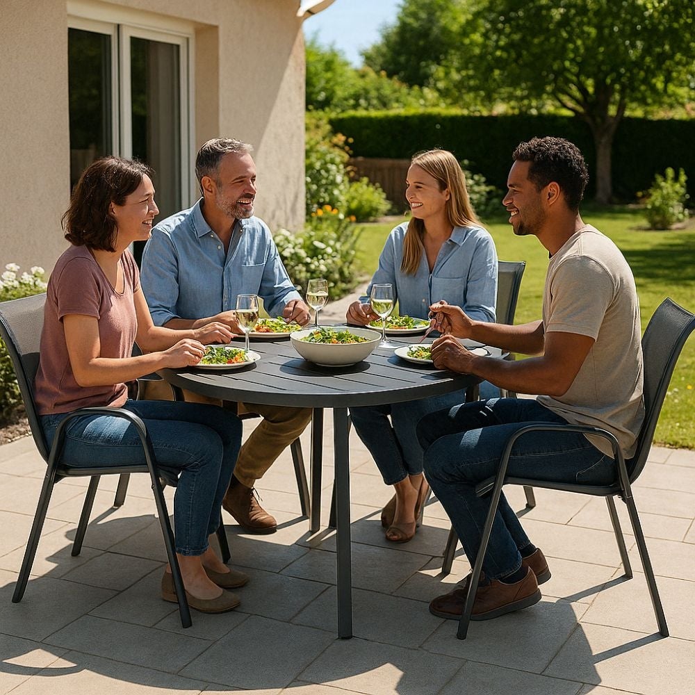 Chaises de jardin empilables - Lot de 4 - Gris Anthracite en textilène - pour l'extérieur - 5