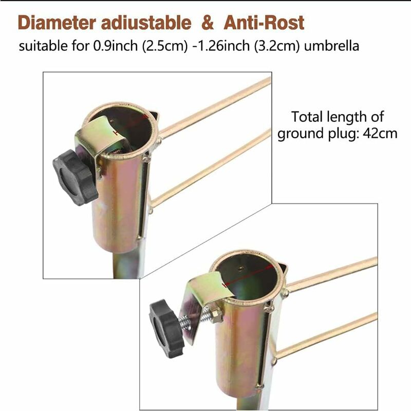 Pied Parasol Plage, Parasol Support Parasol en Métal,Pied de Parasol Support Parasol en Métal Résistant au Vent Réglable pour Piquet d'ancrage - 2