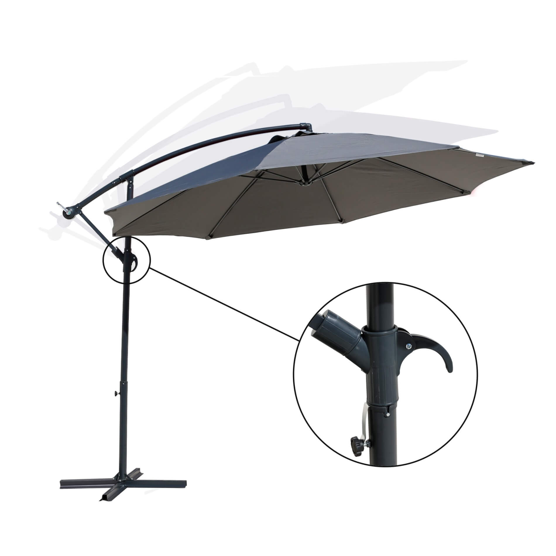 Rebecca Mobili Parapluie de Jardin Gris foncé 3x3 Parasol en acier Décentralisé pour Extérieur - 7