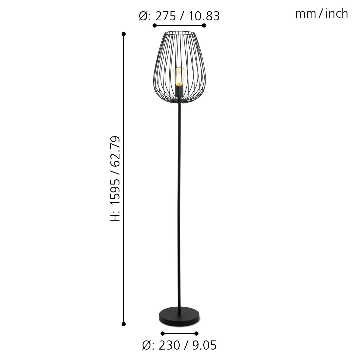 Lámpara de Pie Vintage Eglo Newtown Negro 1 Bombilla E27 - 3
