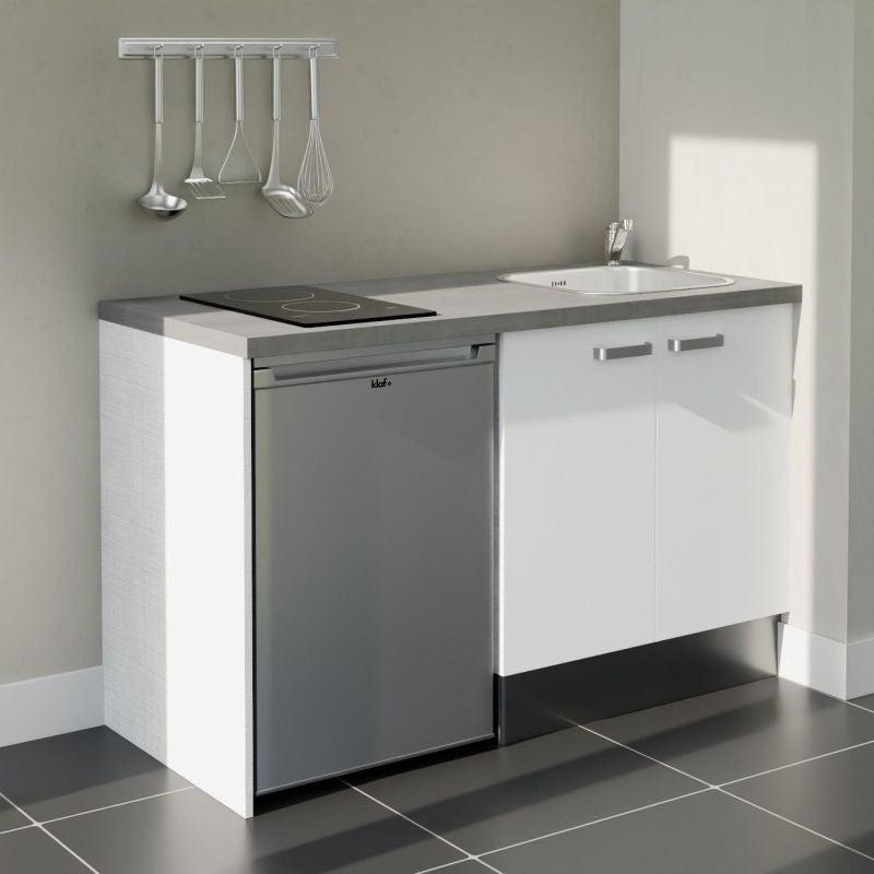 Kitchenette modèle K17 - Façades Blanc - Plan de travail Gris béton ...