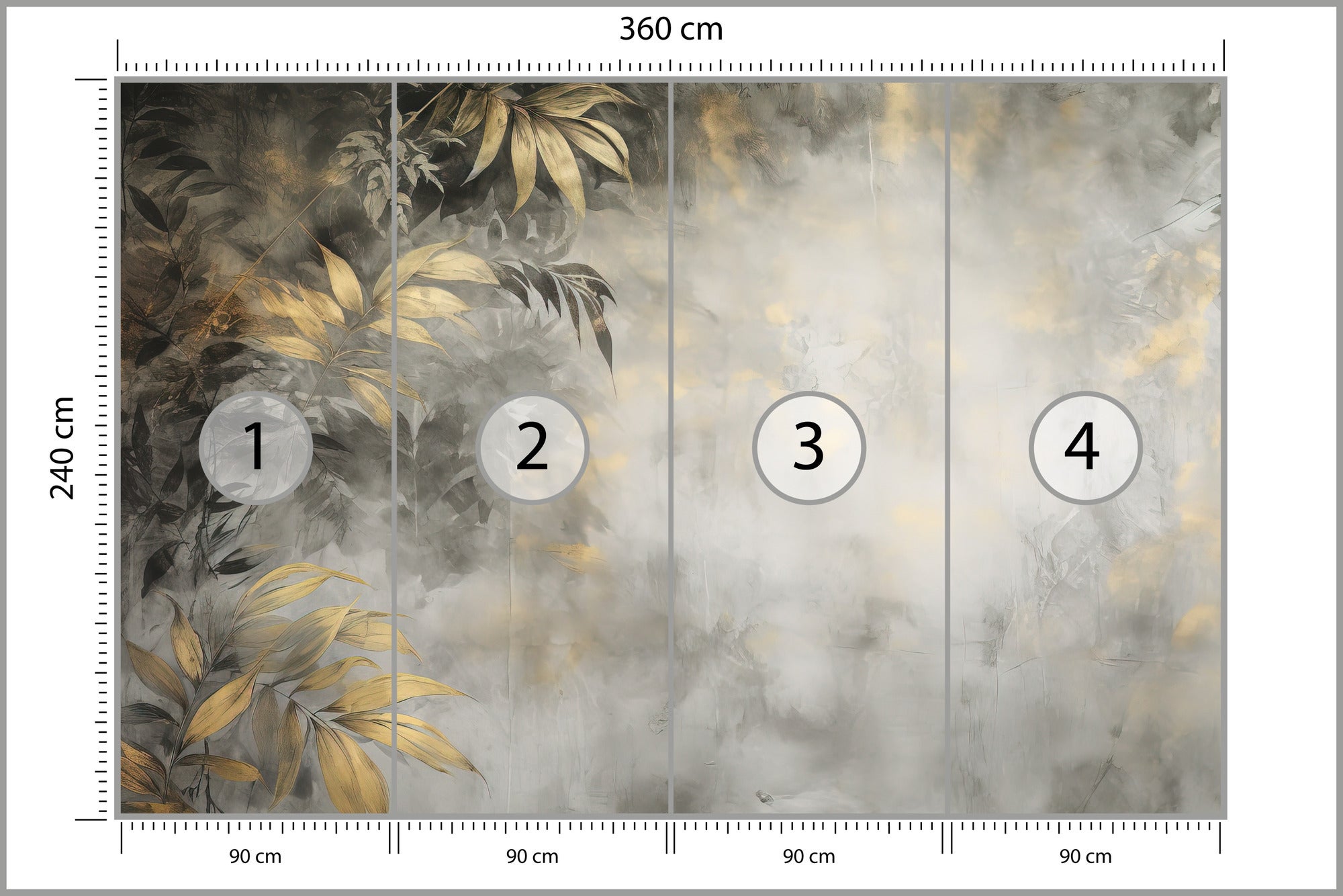 Papel Pintado No Tejido Hojas Tropicales De Hormigón Para Dormitorio 360cm x 240cm - 2