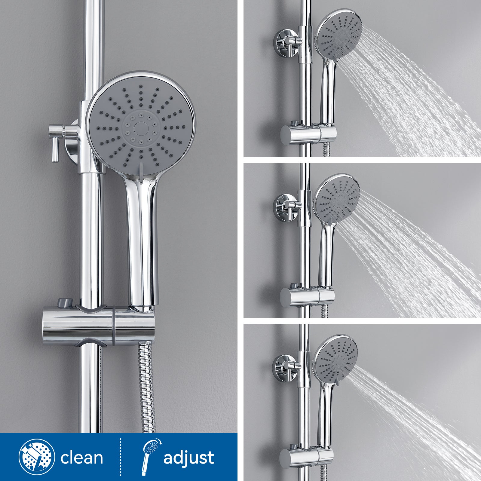 Colonne de Douche Thermostatique Chromé Ensemble Douche avec Douchette à Mains 3 Jets d'Eau Système Douche Thermostatique Hauteur Réglable,EU Modèle - 3