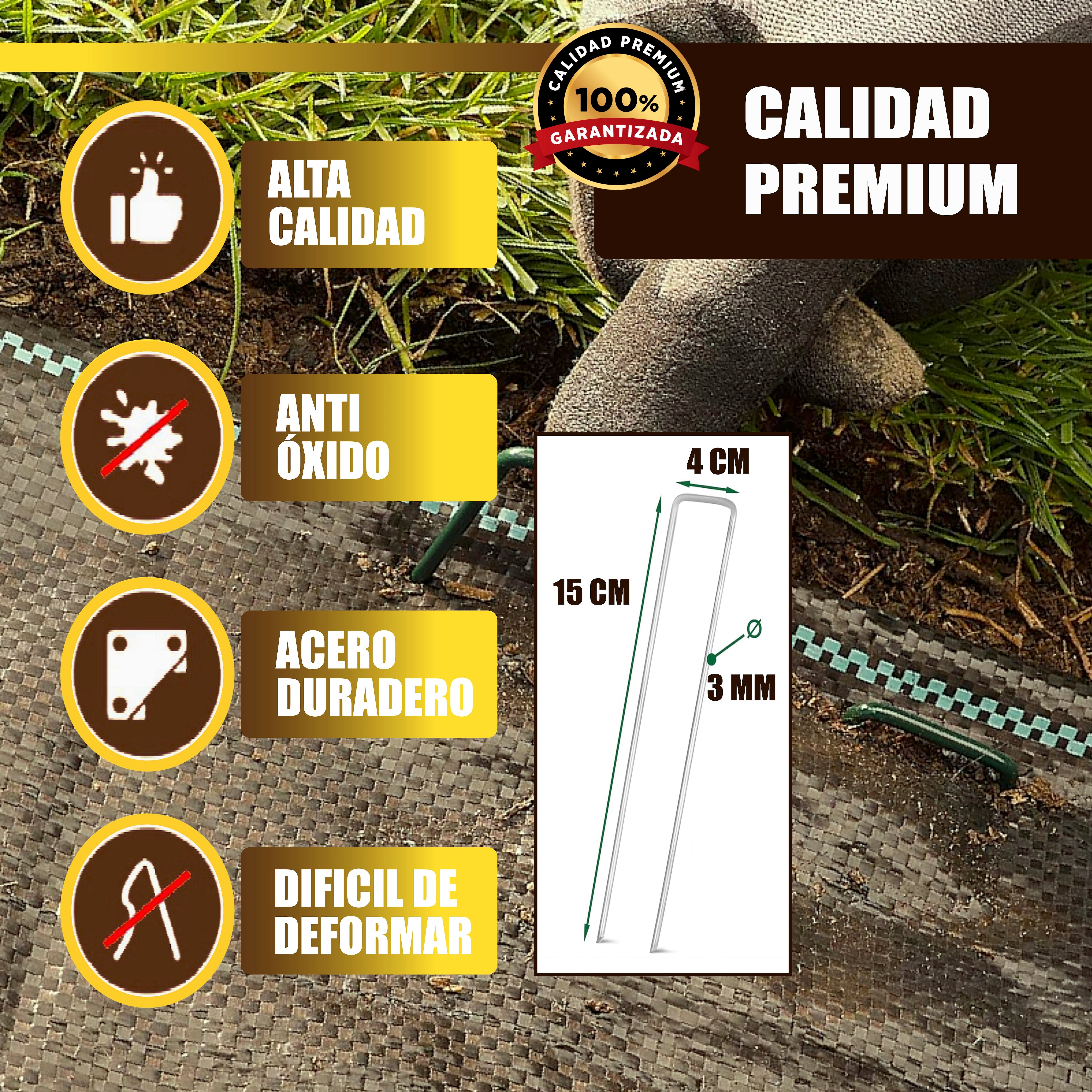 GREEN GOF 100 Grapas Verdes para Cesped Artificial y Malla Antihierba - Acero Galvanizado, 15x4cm, Ø3mm - Ultra Resistentes y Anticorrosivas. - 4