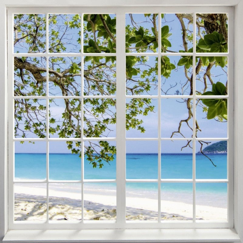 Tableau verre acrylique Regarder La Plage trompe l'oeil fenêtre 90 x 90 cm - Décoration murale photo pour la maison - 2