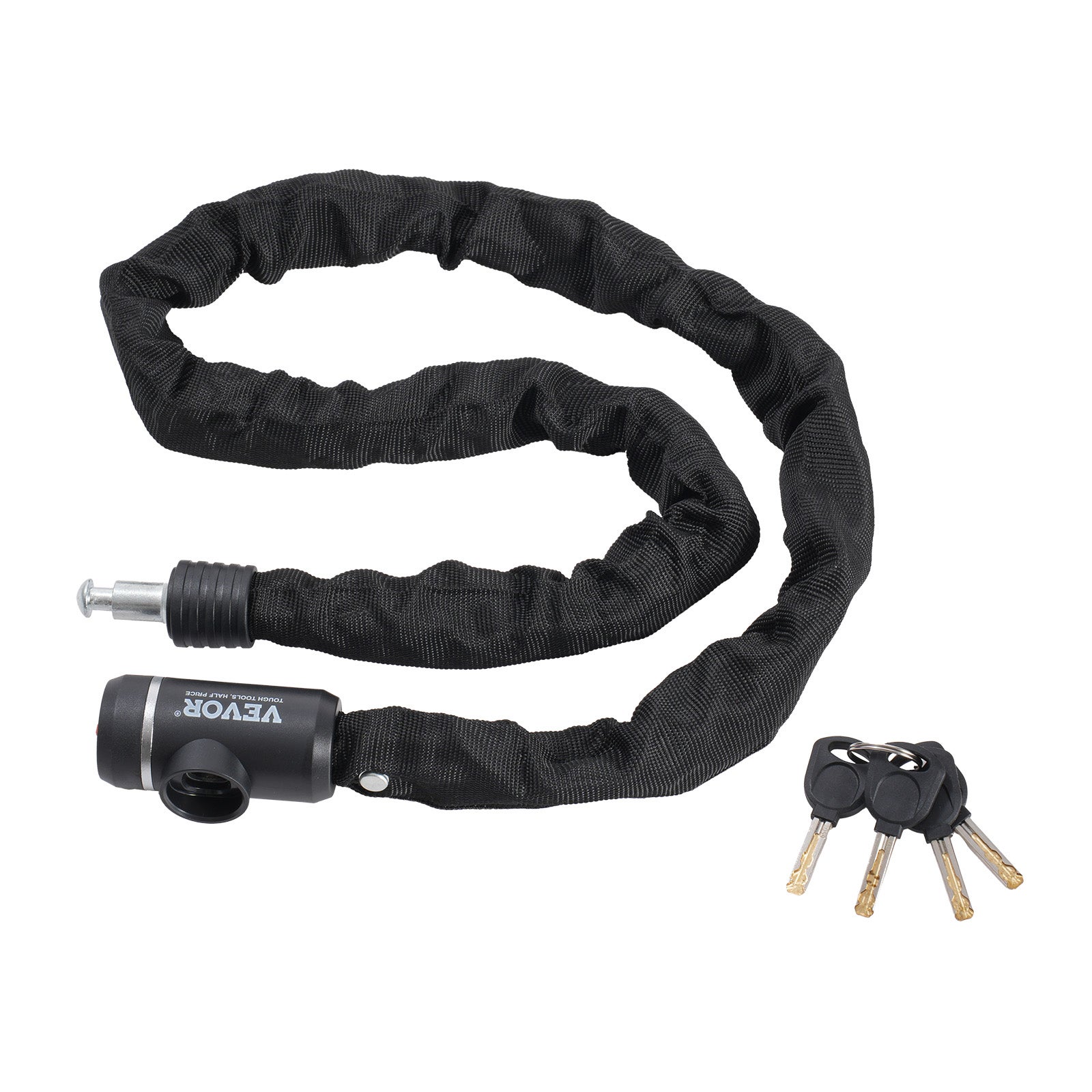 Zapięcie do łańcucha rowerowego, zapięcie do łańcucha motocyklowego, 1,2 m, 10 mm, 3 klucze, czarne VEVOR
