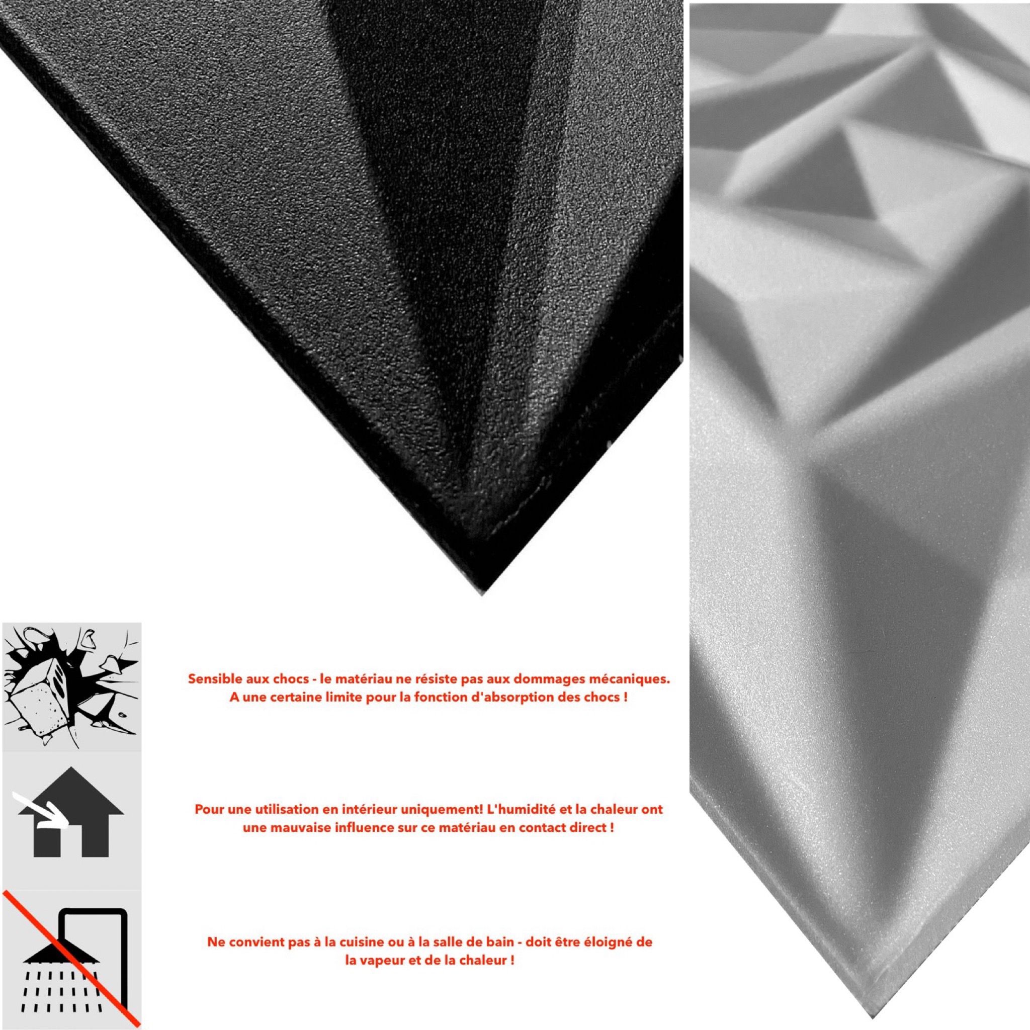 Panneaux muraux 3D décors revêtement mural panneaux de plafond POLYSTYRENE MATERIAL STYROPOR-TYPE 3mm force 8 pièces - 2m² Pyramide Noir - 5