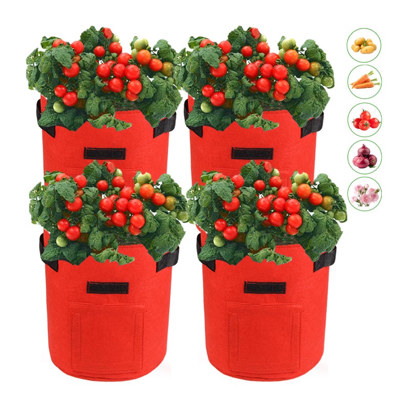 Worek do uprawy ziemniaków o pojemności 10 galonów, opakowanie 4 worków do uprawy roślin ogrodowych z klapą, oddychająca doniczka z tkaniny, czerwona