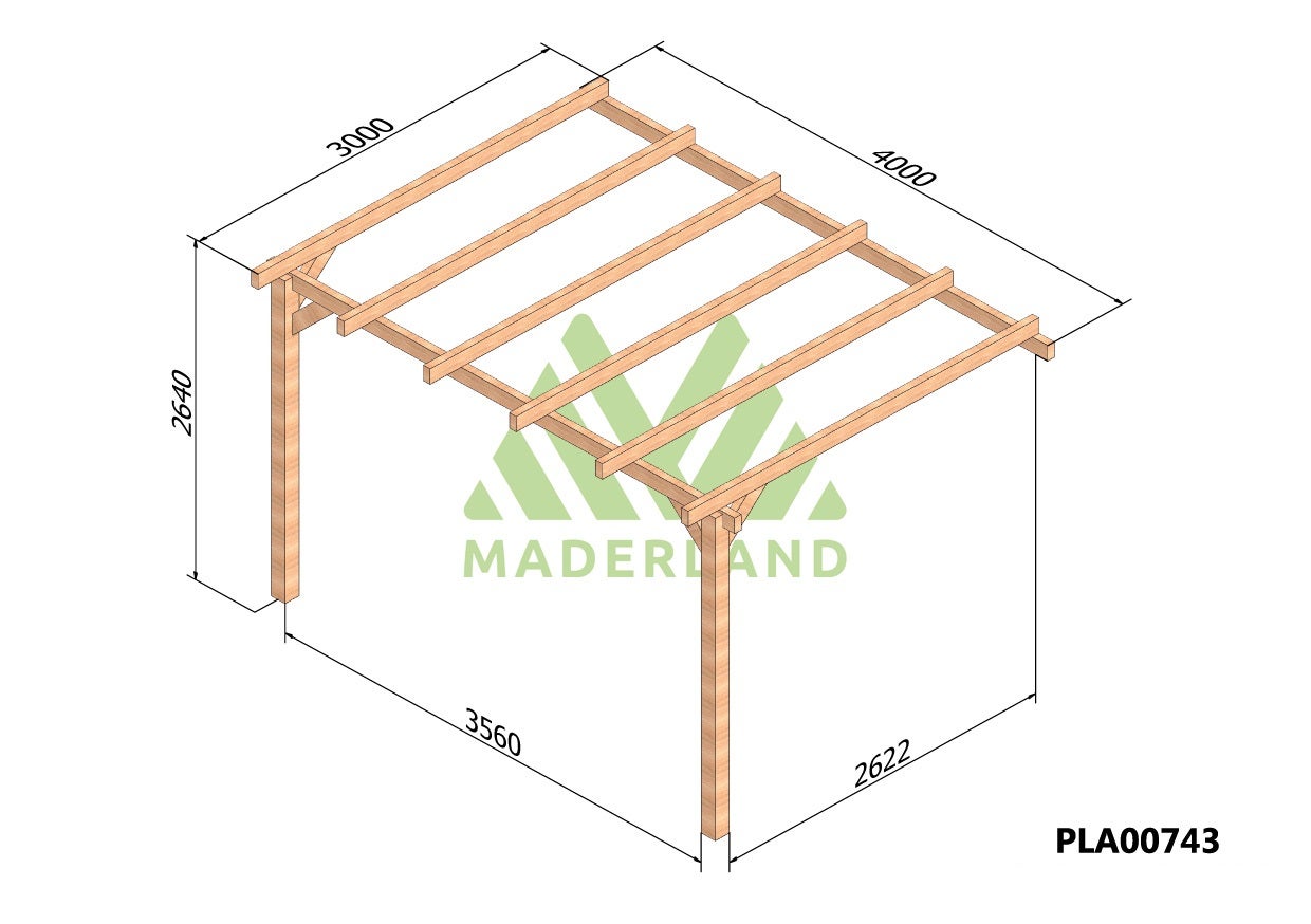 Pérgola madera adosada ANDORRA • 400x300 cm • muy resistente • madera laminada - 2