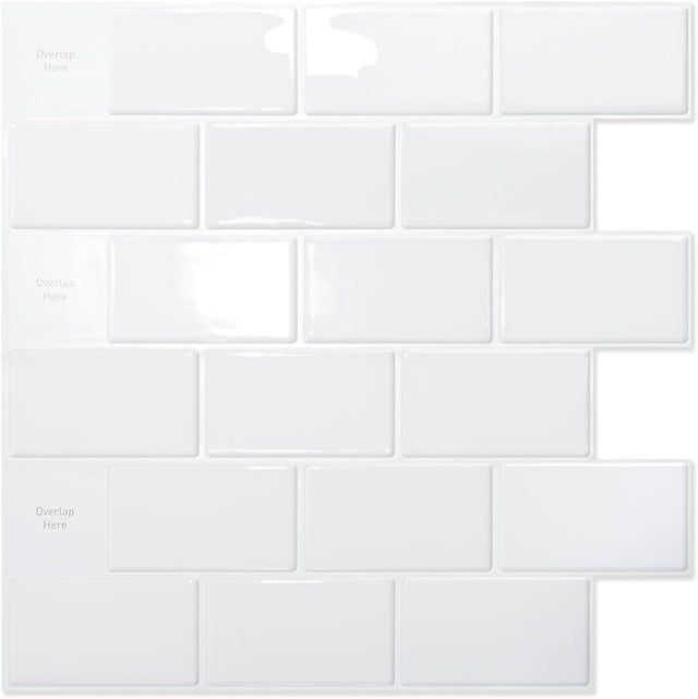 Conjunto de 10 peças de revestimento adesivo para cozinha, azulejo branco tipo metrô, autoadesivo, papel vinílico adesivo com efeito 3D de tijolos, 3