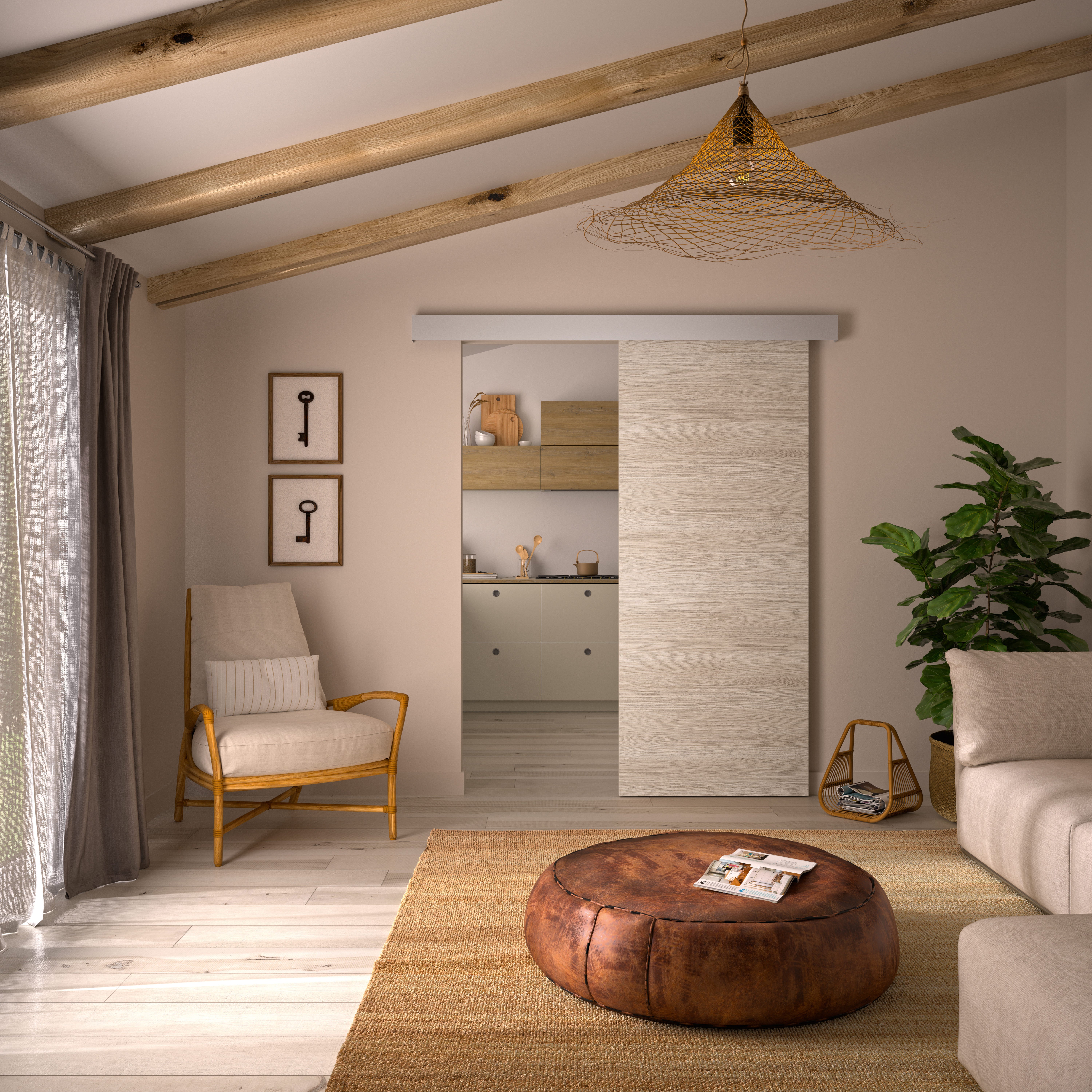 Porte coulissante Chêne blond - L930mm - non percée - 2