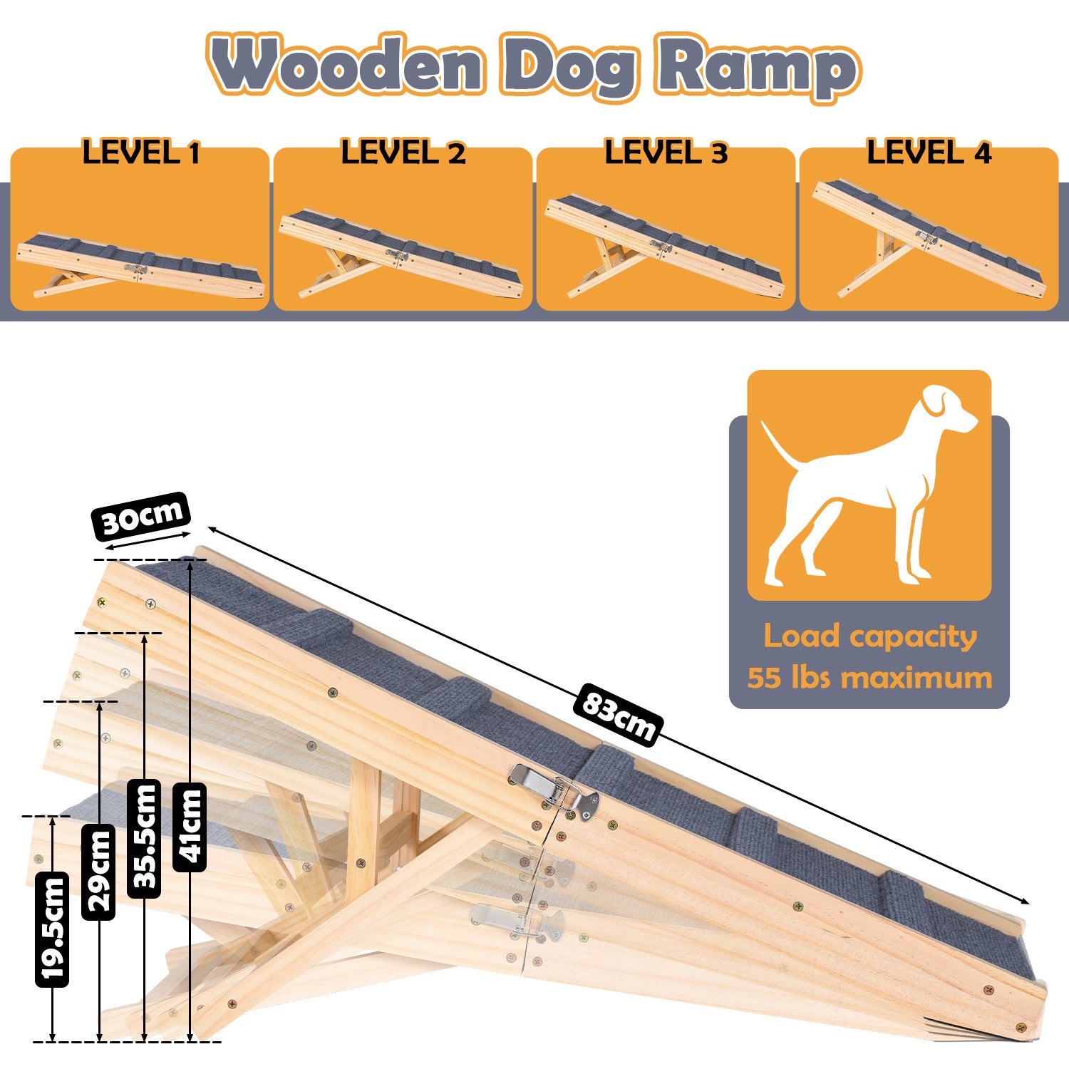 Rampa plegable de madera para perros y mascotas con alfombrilla de tracción antideslizante de 5 patas - 2