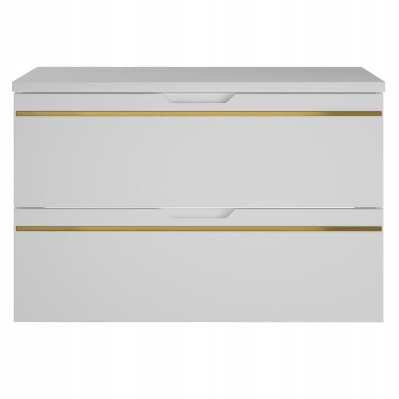 Szafka łazienkowa ESPERO 60 cm biała z blatem złota listwa frezowany uchwyt
