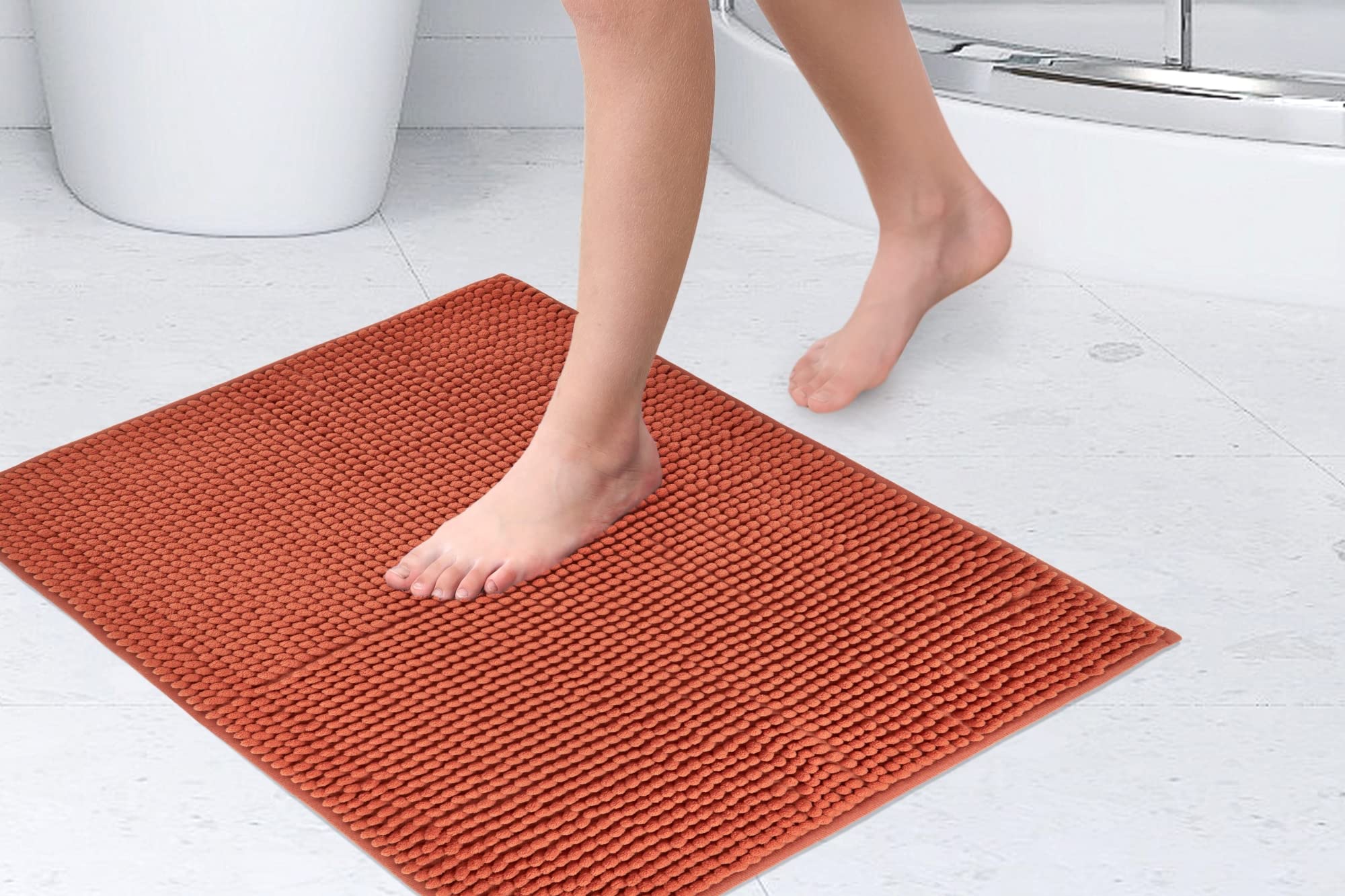 Tappeto Bagno Antiscivolo Gradiente Arancione – Microfibra Assorbente, Fondo In Gel Di Silice, Lavabile In Lavatrice – Ideale Per Doccia, Vasca E Camera