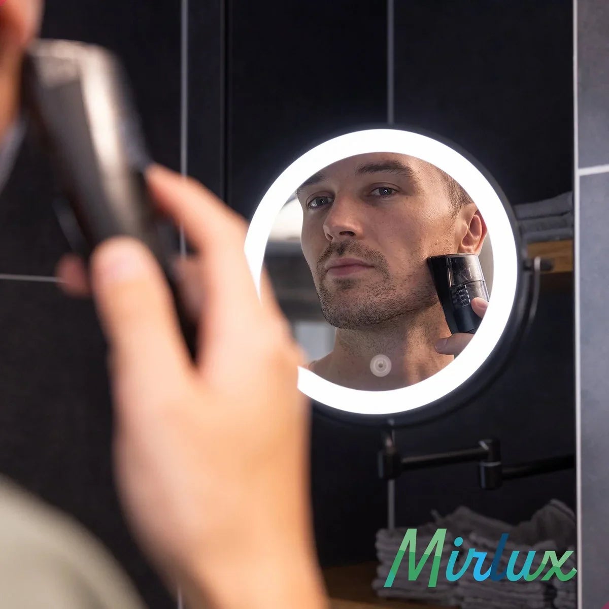Mirlux Miroir de maquillage avec éclairage LED - Rechargeable - Grossissement x5 - Miroir de rasage - Miroir de salle de bain - Noir - 3