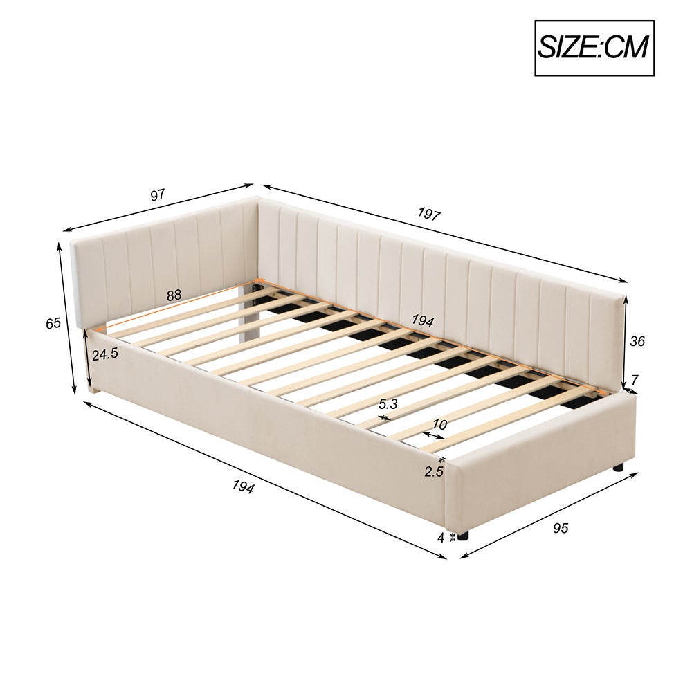 Lit adulte Lit gigogne Lit 90x200 avec sommier à lattes Canapé-lit pour le salon Tissu velours Beige - 4