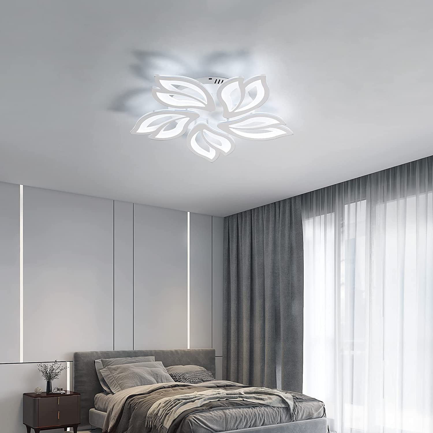 Lampada A Soffitto LED Moderna A Forma Di Fiore, Dimmerabile Con Telecomando, In Metallo E Acrilico, 18 Teste, Per Soggiorno E Camera Da Letto