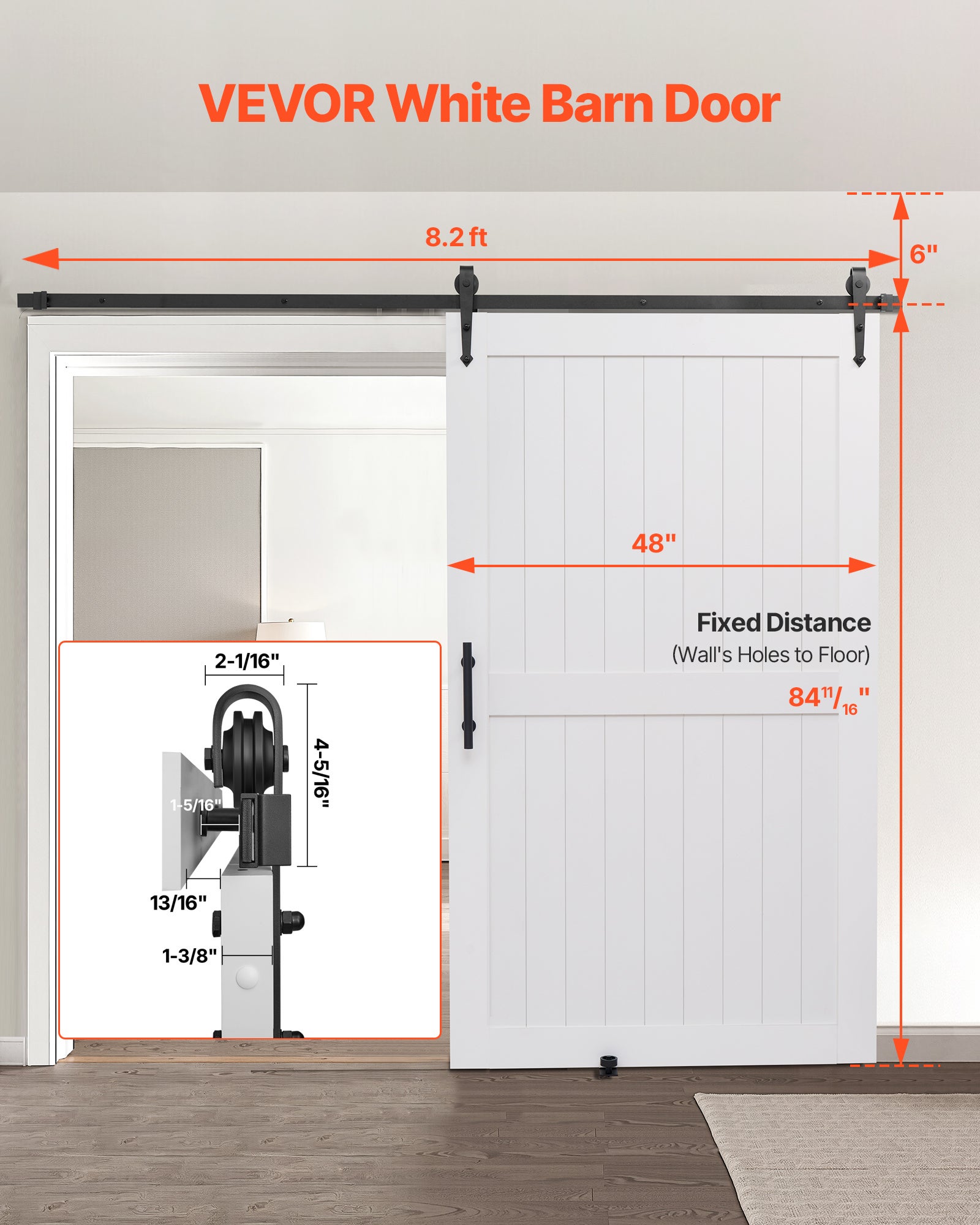 Porte de grange coulissante,VEVOR 1219 x 2134 mm,panneau MDF,surface en PVC imperméable,facile à installer,cadre en H,pour salon et salle bain - 2