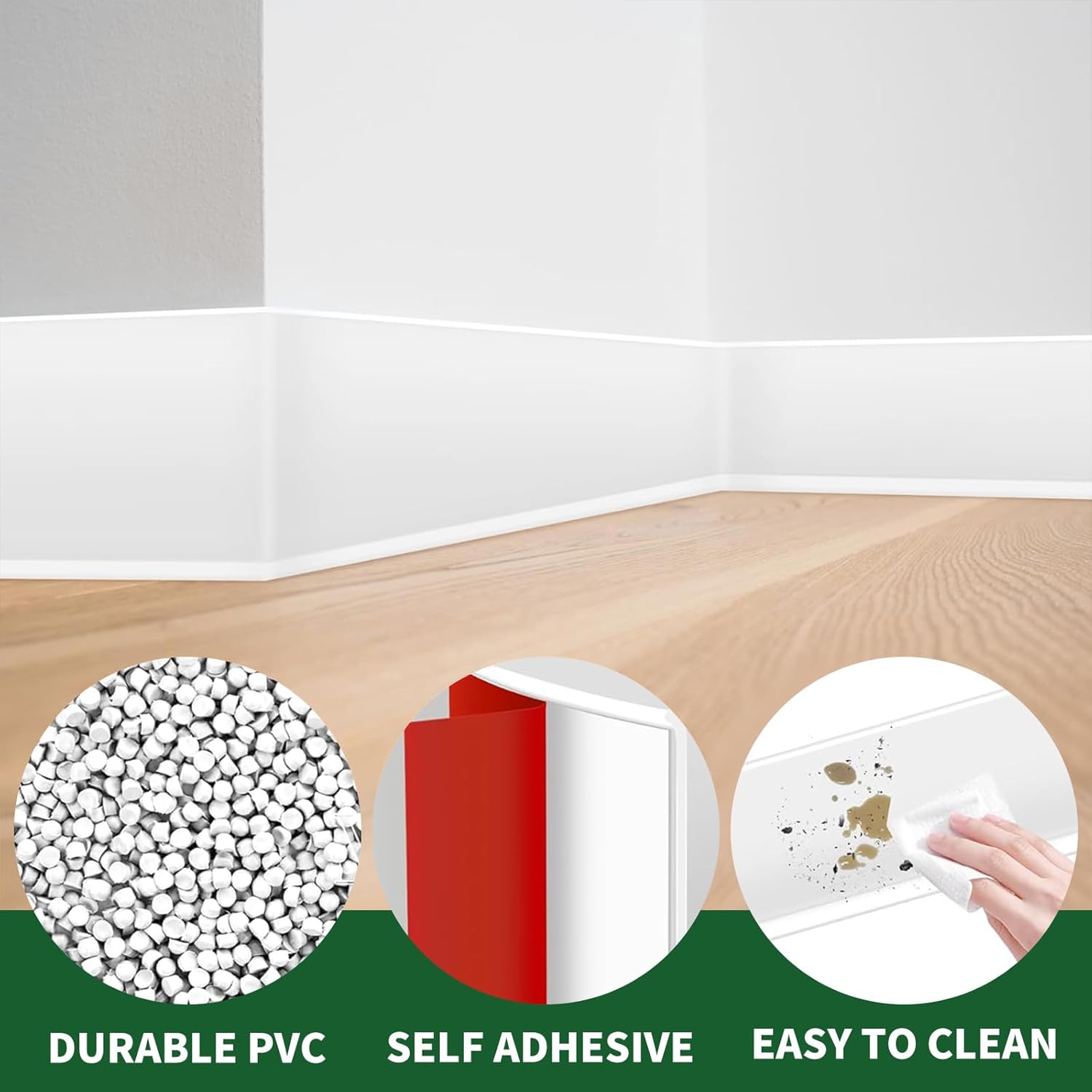 Plinthe Souple Autoadhésive, 300cm x 10cm Blanc PVC Adhesive, Plinthe Adhesive pour Cuisine et Salle de Bain, Bande Décorative Autoadhésive - 4