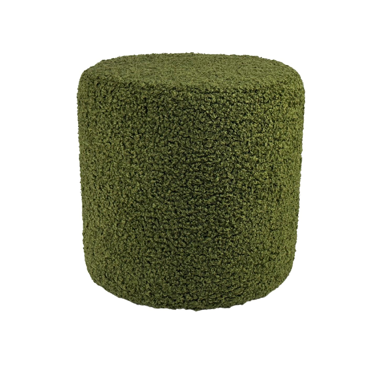 Pufa 40x40 cm kwadratowa ROLF tkanina baranek bouclé stylowy podnóżek dodatek do wnętrz ciemno zielona
