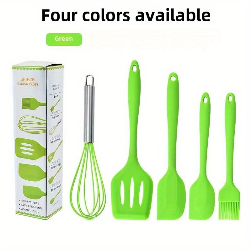 Zestaw 5 nieprzywierających silikonowych przyborów kuchennych: szpatułki, pędzle, przybory kuchenne, zielony