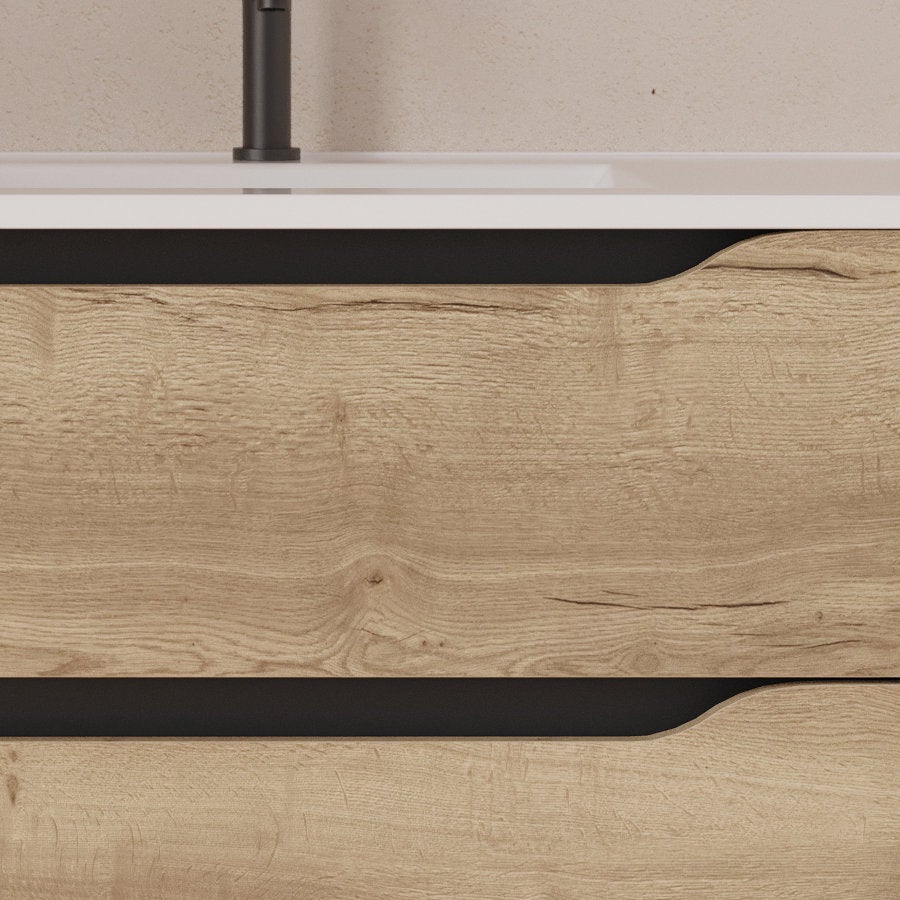 Meuble sous vasque seul, 2 tiroirs et 1 porte, 120cm, vasque déportée droite - madera miel (bois clair) - ZARZA - 4