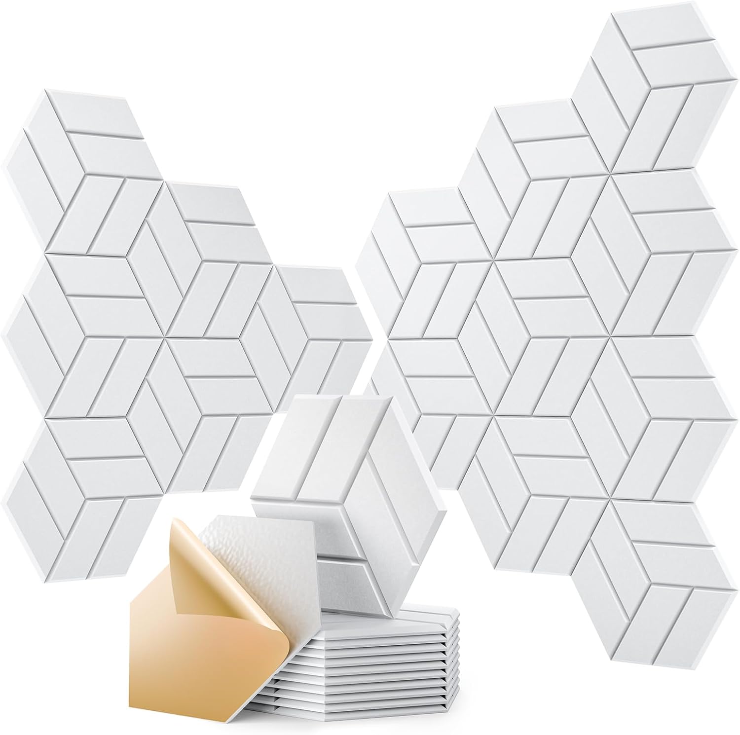 Samoprzylepne sześciokątne panele ścienne z pianki akustycznej o wysokiej gęstości do studiów i biur, opakowanie 12 szt. (białe)