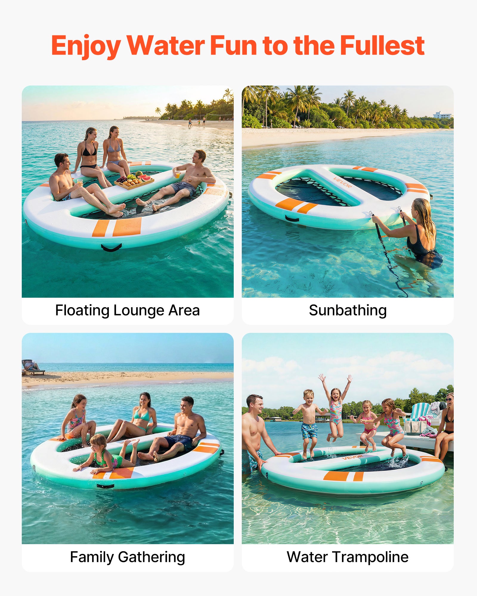 Doca flutuante insuflável VEVOR de 3,05 x 2,44 m. Plataforma flutuante insuflável para piscina, praia, mar, lago, reuniões familiares e passeios - 6